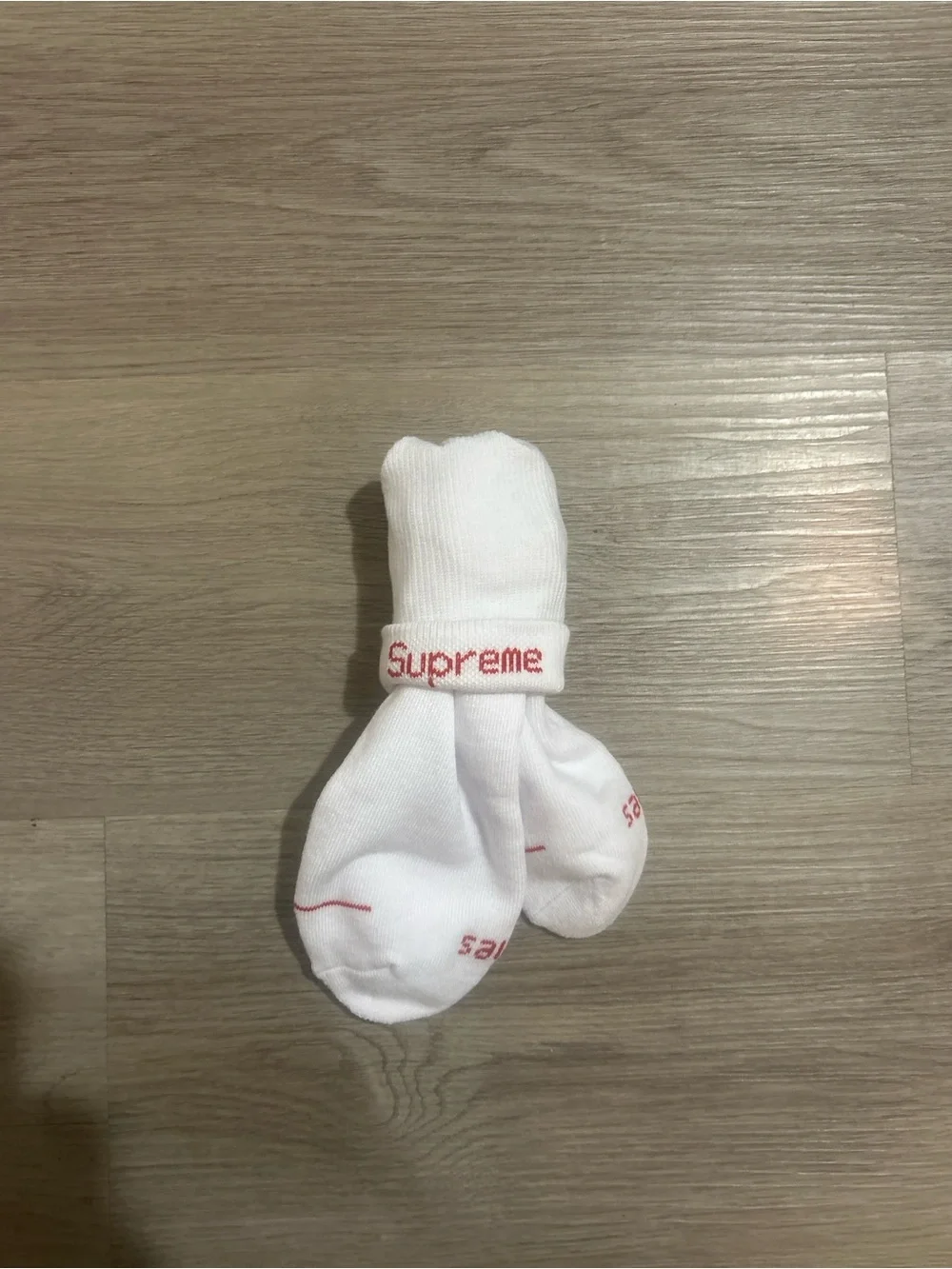 Supreme White Crew Socks with Red Logo - Pack of 4